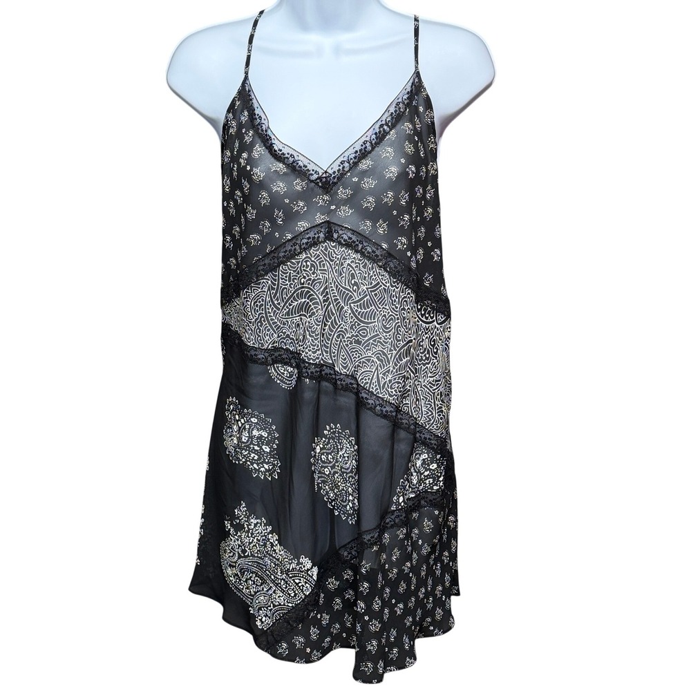 Sophia by Delicates Chemise Womens XL Black Lace Trim Sheer Lingerie Slip Dress